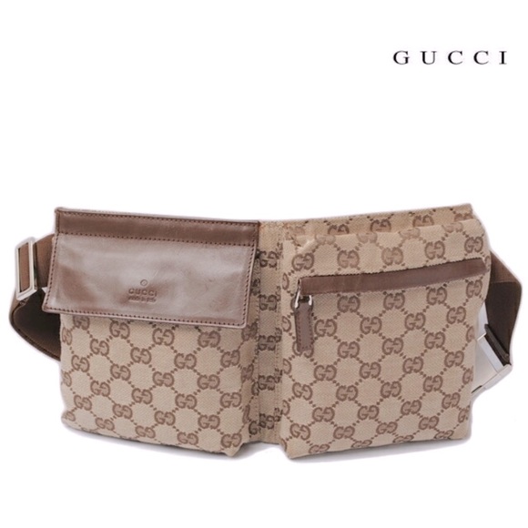 GUCCI GG Monogram Double Pocket Belt
Waist Bag Medium Brown/Beige - Picture 1 of 10